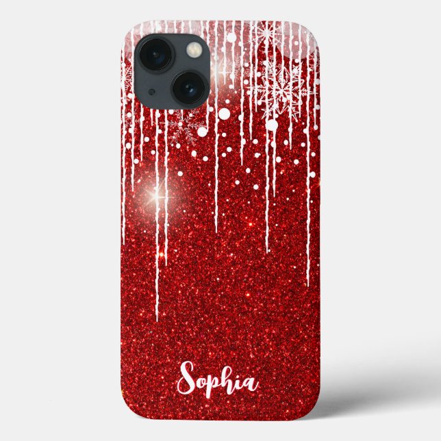 Coques Case-Mate iPhone Rouge Blanc Snowy Driving Snowflake Nom personnali (Verso)