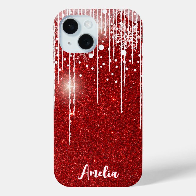 Coques Case-Mate iPhone Rouge Blanc Snowy Driving Snowflake Nom personnali (Verso)