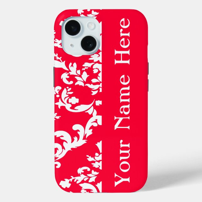 Coques Case-Mate iPhone Rouge Bold Damask avec nom @ Emporiomoffa (Verso)