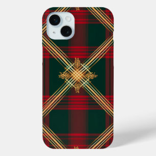 COQUE iPhone 15 MINI ROUGE BRILLANT OR VERT NOËL MOTIF PLAID