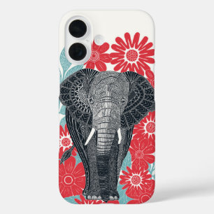 Coques iPhone 16 rouge éléphant folksy