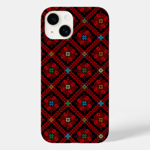 Coque Pour iPhone 14 Rouge et noir Tatreez Henné arabe