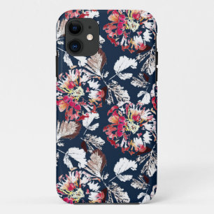Case-Mate iPhone Case Rouge, fleurs blanches sur bleu.