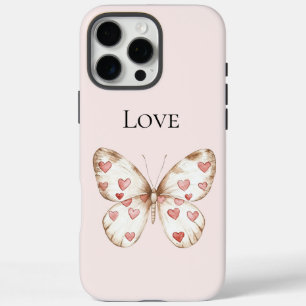 Coques iPhone 16 Pro Max Rouge Foncé Cœurs Papillon Amour