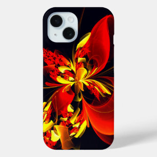 Coque Pour iPhone 15 Rouge Jaune Floral Moderne Résumé Modèle Art #10