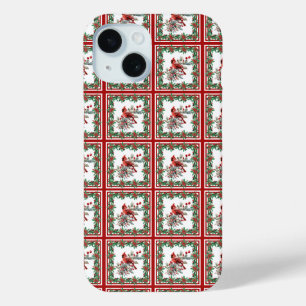 Coque Pour iPhone 15 Rouge Mockingbird Poinsettia Frontières Rouge