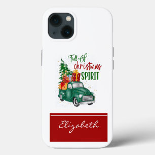 Case-Mate iPhone Case Rouge moderne et vert plein de Noël Spirit Camion