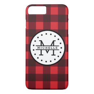 Coques Pour iPhone Rouge noir Buffalo Plaid Nom de la sériole Monogra