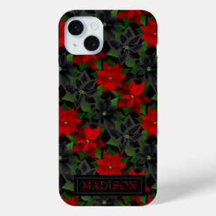 Coque iPhone 15 Mini Rouge Noir Poinsettia Goth Noël