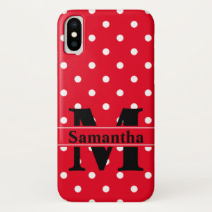 Coques Pour iPhone Rouge Rétro à Points Blancs, Personnalisé