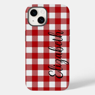 Coque Pour iPhone 14 Rouge Rustique À Rayures Buffalo Noir - peut modif