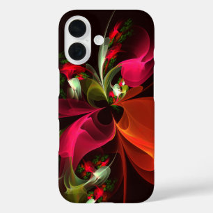 Coques iPhone 16 Rouge Vert Floral Moderne Art Abstrait Motif #02