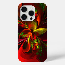 Coque iPhone 15 Pro Rouge vert moderne Floral Abstrait Art Motif #05