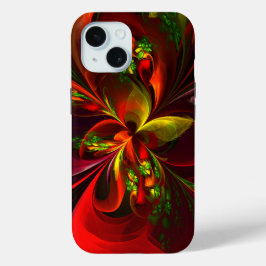 Coque Pour iPhone 15 Rouge vert moderne Floral Abstrait Art Motif #05