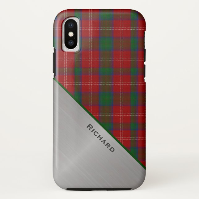 Coques Case-Mate iPhone Rouge & Vert Plaid & Aluminium Look (Dos)
