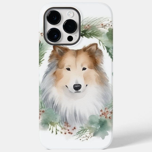 Coques Case-Mate iPhone Rough Collie Christmas Wreath Festive Pup (Verso)