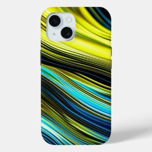 Coque Pour iPhone 15 Rouleaux de soie et de satin Abstraits bleu et or