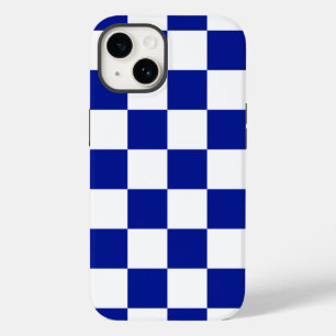 Coque Pour iPhone 14 Royal Blue et White À damiers Motif