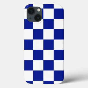 iPhone 13 Coque Royal Blue et White À damiers Motif