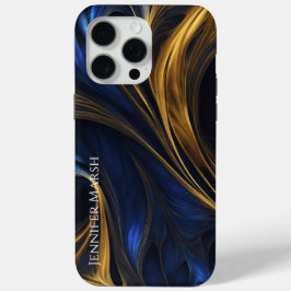 Coque iPhone 15 Pro Max Royal Blue Gold Abstrait Swirl