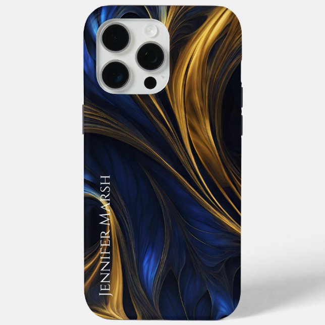 Coques Case-Mate iPhone Royal Blue Gold Abstrait Swirl (Verso)