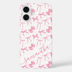 Coques iPhone 16 Ruban Coquette Rose Esthétique Nom Personnalisé