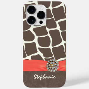 Coque Pour Pour iPhone 14 Pro Max Ruban imprimé Motif Giraffe et strass