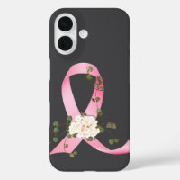 Ruban rose avec lierre sur gris