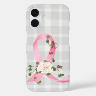 Coques iPhone 16 Ruban rose avec lierre sur plastique