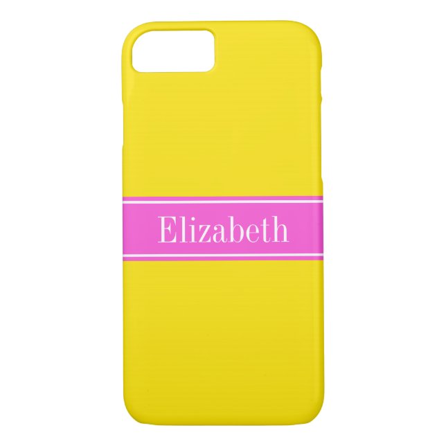 Coques Case-Mate iPhone Ruban rose chaud jaune uni Nom Monogramme (Dos)