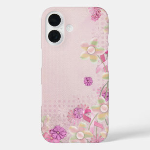 Coques iPhone 16 Ruban rose et fleurs