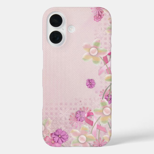 Coques Case-Mate iPhone Ruban rose et fleurs (Verso)