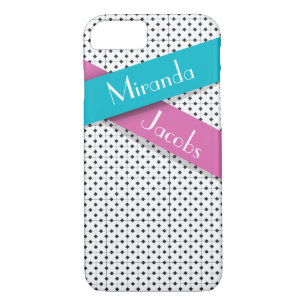Coque iPhone 8/7 Rubans Chic Noir Blanc Bleu Rose