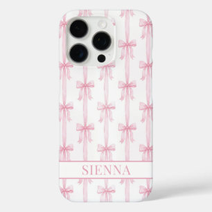 Coques iPhone 16 Pro Rubans Coquette Rose Monogrammés Rayés