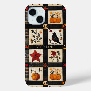Coque Pour iPhone 15 Rustic Fall Quilt Motif Patchwork agricole
