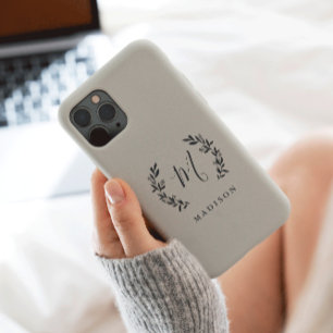 Coque Pour Pour iPhone 14 Pro Max Rustic Laurel Script Monogramme Nom Coque-Mate iPh