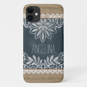 Coque Case-Mate Pour iPhone Rustique Burlap Lace Chalkboard personnalisé