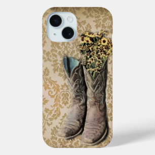 Coque Pour iPhone 15 rustique damassé western country cowboy boot