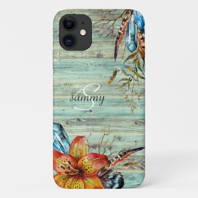 Coques Case-Mate iPhone Rustique Ouest Turquoise Boho Floral Monogramme (Dos)