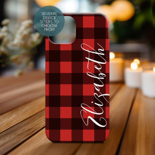 Coques Pour iPhone Rustique rouge noir de Buffalo Plaid - peut modifi