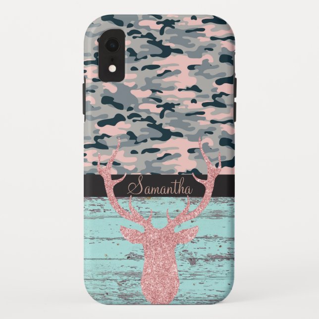 Coques Case-Mate iPhone Rustique Turquoise Bois rose Antler Camo (Dos)