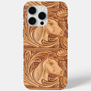 Coque iPhone 15 Pro Max rustique western country cuir cheval équestre