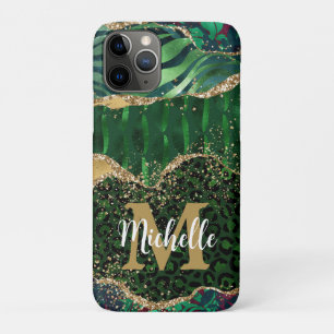 Case-Mate iPhone Case Safari Animal Vert & Or Pailleté Agate Monogramme