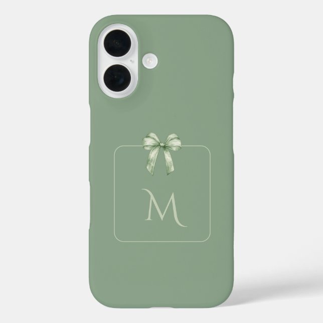 Coques Case-Mate iPhone Sage Green Bow Initial Aesthetic (Verso)
