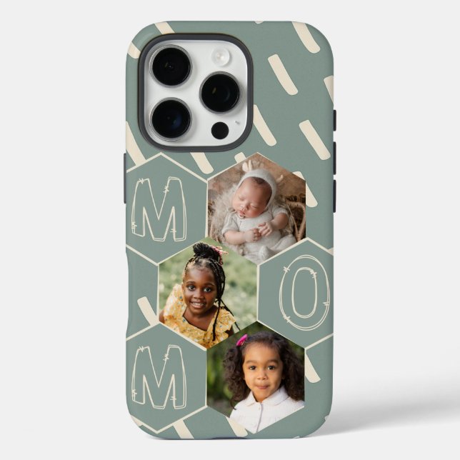 Coques Case-Mate iPhone Sage green hexagon Mom Photo Collage (Verso)