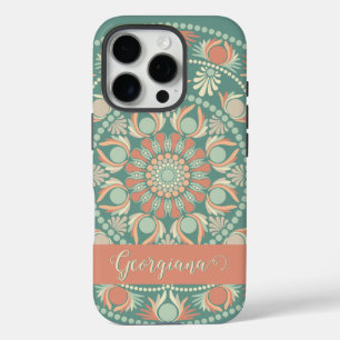 Coques iPhone 16 Pro Sage rétro et Mandala de sable personnalisé