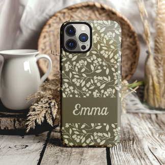 Coque Pour iPhone 14 Sage Vert Botanique Main Tiré Fleurs