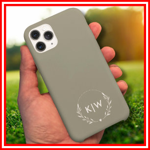 Coques iPhone 16 Pro Max Sage vert et blanc Monogramme des initiales mode