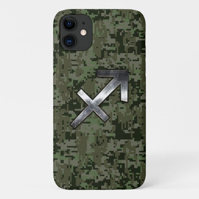 Coques Case-Mate iPhone Sagittarius Zodiac Sign on Woodland Camouflage (Dos)