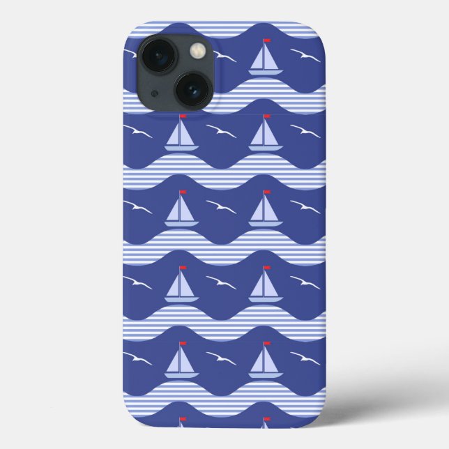 Coques Case-Mate iPhone Sailboats On Striped Sea Pattern (Verso)